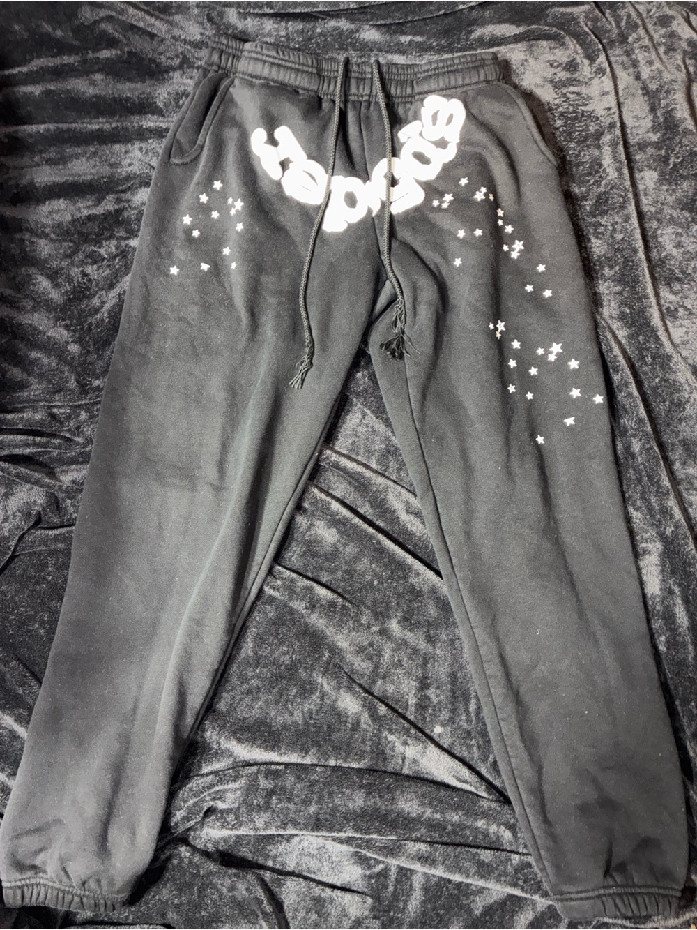 Kids Black Star Print Jogger Sweatpants with Drawstring